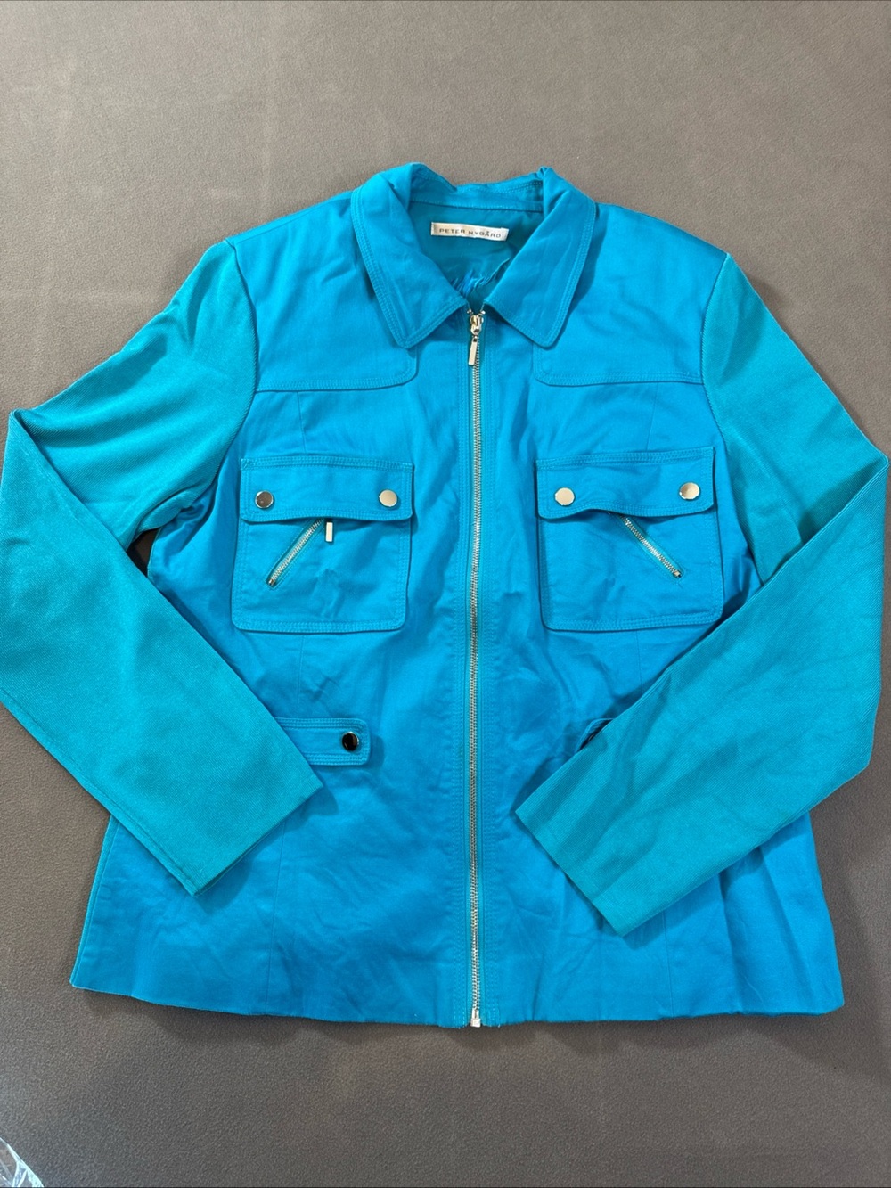 Peter Nygard Womens Turquoise Zip Jacket Lightweight Travel Casual Jacket Pocket